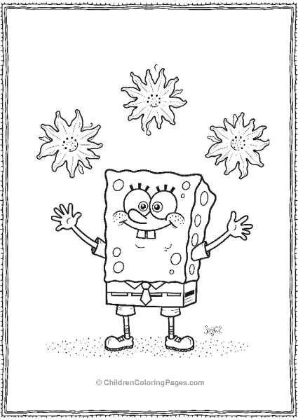 SpongeBob Juggling Three Sea Anemones Looking Amazed Free PDF Printable