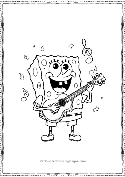 SpongeBob Playing His Ukulele And Singing A Happy Song Free PDF Printable