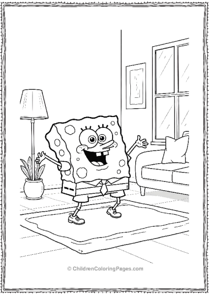 SpongeBob Practicing Yoga On His Living Room Rug Free PDF Printable