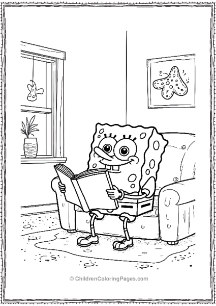 SpongeBob Reading A Book About Sea Creatures Sitting Free PDF Printable