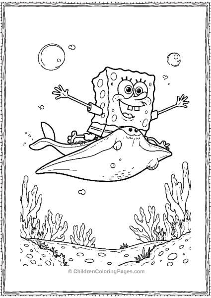 SpongeBob Riding A Friendly Manta Ray Free PDF Printable