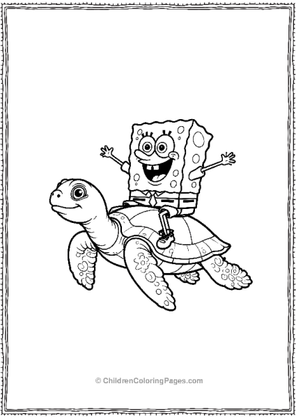 SpongeBob Riding A Sea Turtle Smiling Joyfully Free PDF Printable