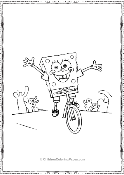 SpongeBob Riding A Unicycle Through Bikini Bottom Free PDF Printable