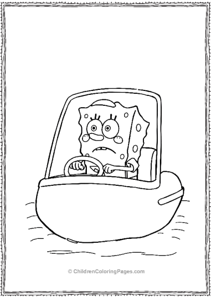 SpongeBob Sitting In His Boatmobile Looking Nervous Free PDF Printable