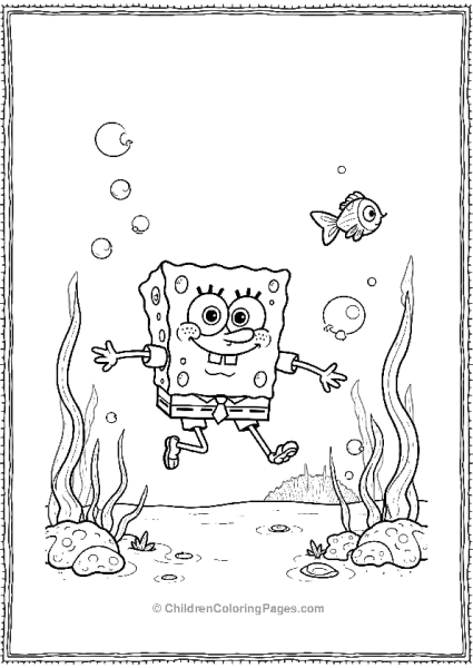 SpongeBob Swimming Through A Seaweed Forest Free PDF Printable