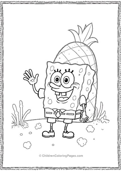 SpongeBob Waving From In Front Of His Pineapple House Free PDF Printable