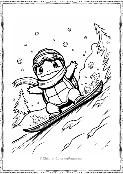 Squirtle Snowboarding At Christmas Free PDF Printable