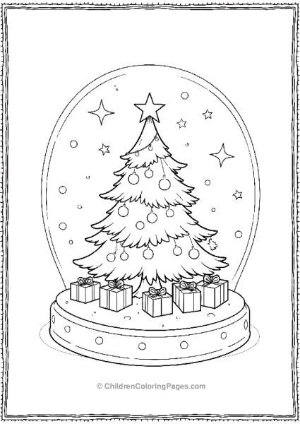 Starry Christmas Night Decorated Christmas Tree Featuring A Snow Globe Free PDF Printable