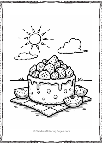 Sweet Picnic Cake With Fruit And Sun Free PDF Printable