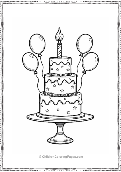 Tall Birthday Cake With Stars And Balloons Free PDF Printable