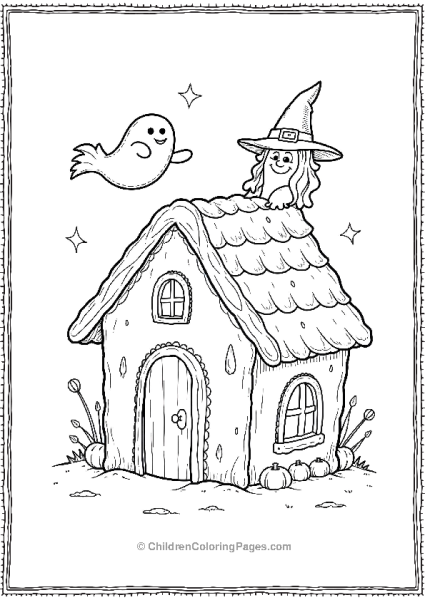 The Gingerbread House With A Witch And A Ghost Free PDF Printable