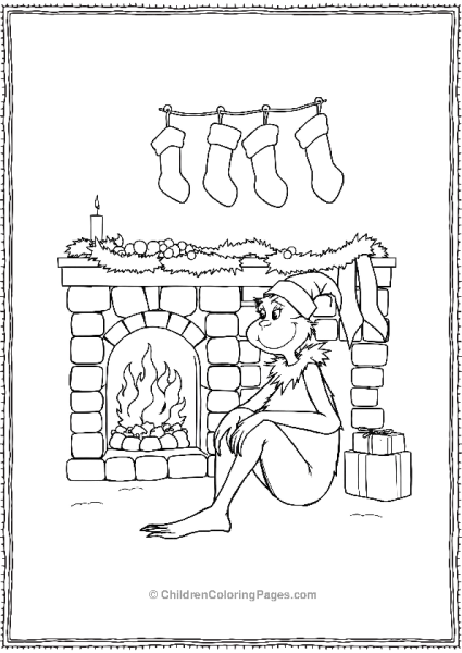 The Grinch By The Fireplace  Free PDF Printable