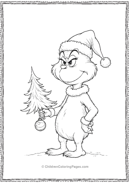 The Grinch Holding A Christmas Tree Ornament  Free PDF Printable