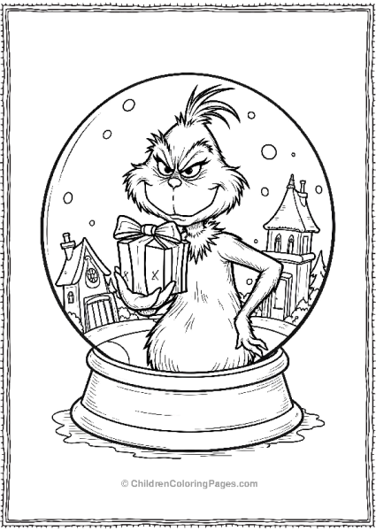 The Grinch Holding A Present Featuring A Snow Globe Free PDF Printable