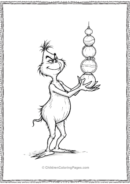 The Grinch Holding An Ornament Stack  Free PDF Printable