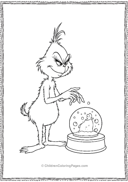 The Grinch Looking At A Snow Globe Free PDF Printable