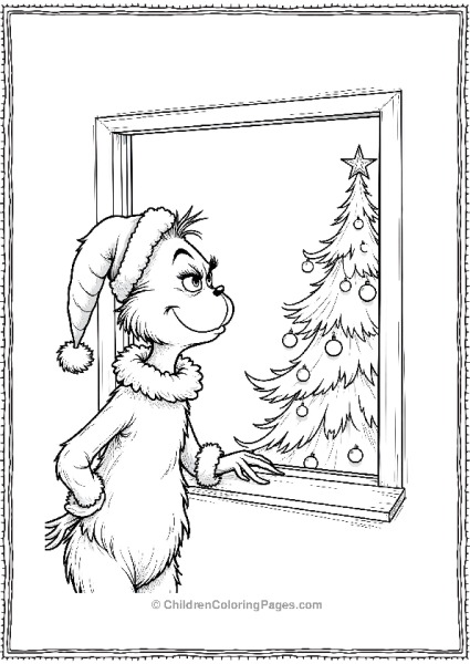 The Grinch Peeking At The Christmas Tree Free PDF Printable