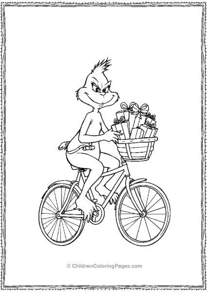 The Grinch Riding A Bike With Presents In A Basket Free PDF Printable