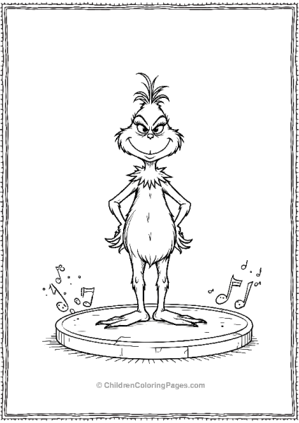 The Grinch Standing On Stage With Music Notes Free PDF Printable