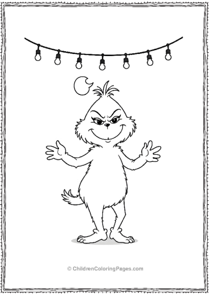 The Grinch Stands Under String Lights  Free PDF Printable