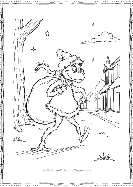 The Grinch Walking Home With A Bag Of Presents Free PDF Printable