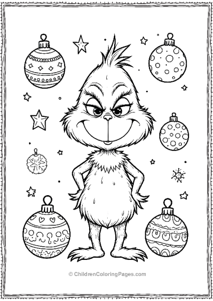 The Grinch With Christmas Ornaments  Free PDF Printable