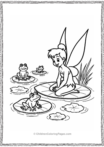 Tinker Bell Helping Frogs In A Serene Pond Free PDF Printable