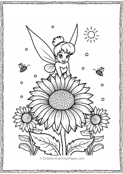 Tinker Bell On A Giant Sunflower Free PDF Printable