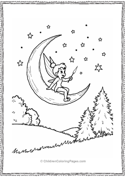 Tinker Bell Painting Stars On A Crescent Moon Free PDF Printable