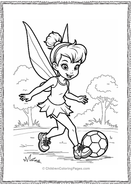 Tinker Bell Playing Soccer In The Park Free PDF Printable