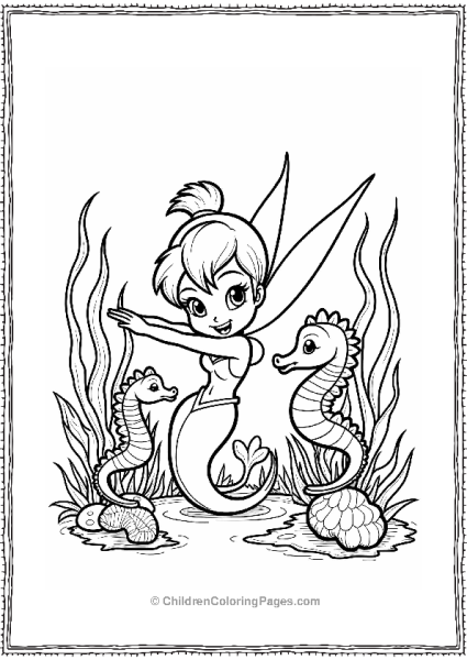 Tinker Bell Playing With Seahorses Free PDF Printable