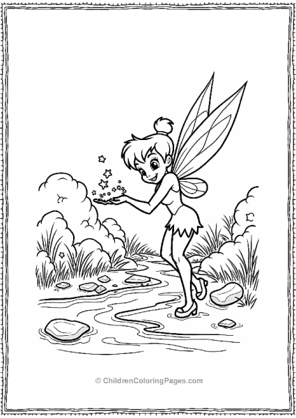 Tinker Bell Splashing Colors In A Magical Stream Free PDF Printable