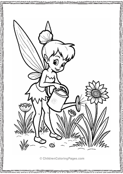 Tinker Bell Watering Colorful Flowers Free PDF Printable