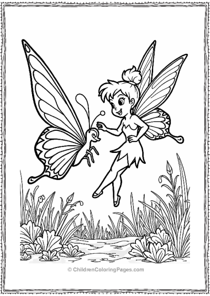 Tinker Bell With Colorful Butterfly In Garden Free PDF Printable