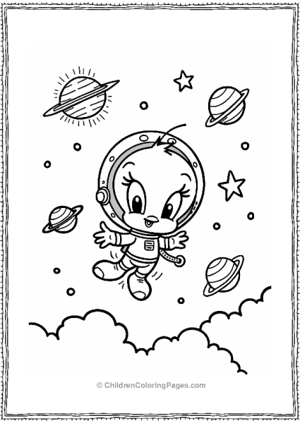 Tweety Bird Astronaut In Whimsical Space Free PDF Printable