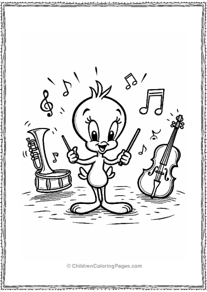 Tweety Bird Conducting An Imaginary Orchestra With A Baton And A Big Smile Free PDF Printable