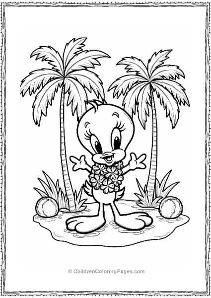 Tweety Bird Dancing With A Lei And Floral Shirt Free PDF Printable