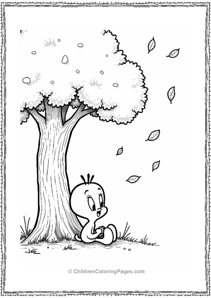 Tweety Bird Dozing Under A Gentle Tree With Falling Leaves Free PDF Printable