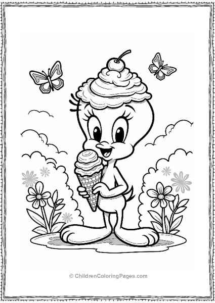 Tweety Bird Enjoying A Big Ice Cream Cone Free PDF Printable