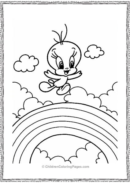 Tweety Bird Flying Over A Rainbow Free PDF Printable