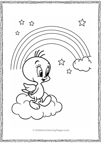 Tweety Bird Gazing At A Sparkling Rainbow Free PDF Printable