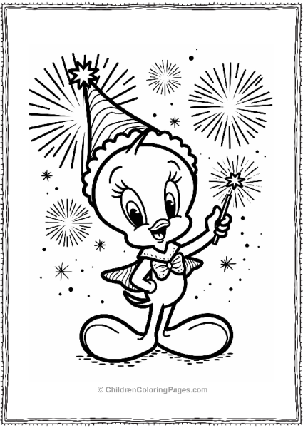 Tweety Bird In A Festive Costume Holding A Sparkler Free PDF Printable