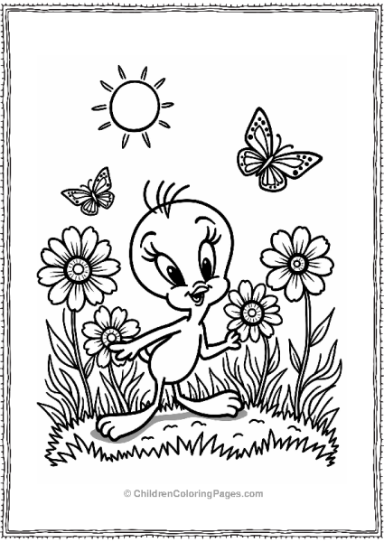 Tweety Bird In A Flower Garden Free PDF Printable