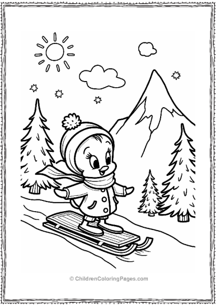 Tweety Bird In A Snowy Mountain Free PDF Printable