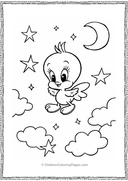 Tweety Bird In A Starry Night Sky Free PDF Printable