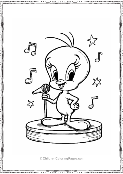 Tweety Bird On Stage With Microphone Free PDF Printable