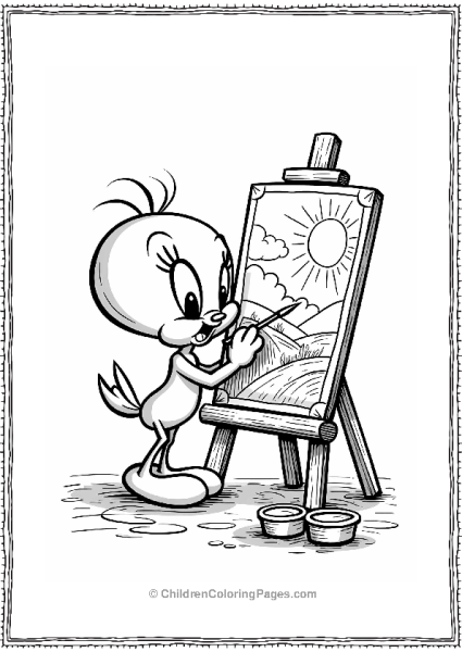 Tweety Bird Painting A Landscape Free PDF Printable