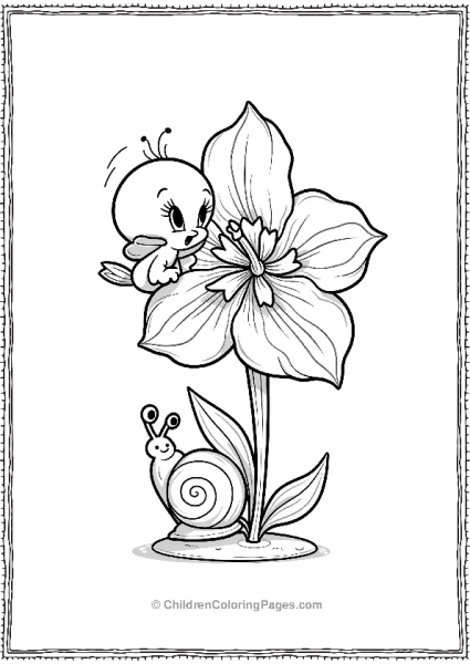 Tweety Bird Perched On A Giant Daffodil Free PDF Printable