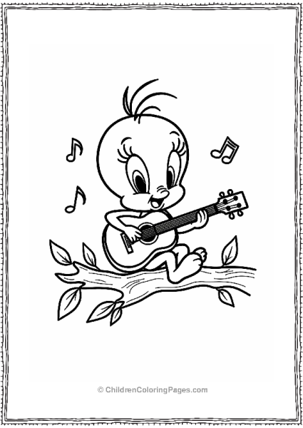 Tweety Bird Playing Guitar Joyfully  Free PDF Printable