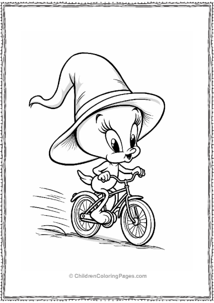 Tweety Bird Riding A Bicycle With A Funny Hat Free PDF Printable